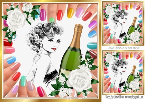 party time girl with wine and roses 8x8