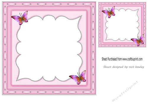 Pretty butterflies in pink ornate frame 7x7 cardfront/insert