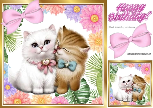 Kittens cuddling in pretty flower frame 8x8