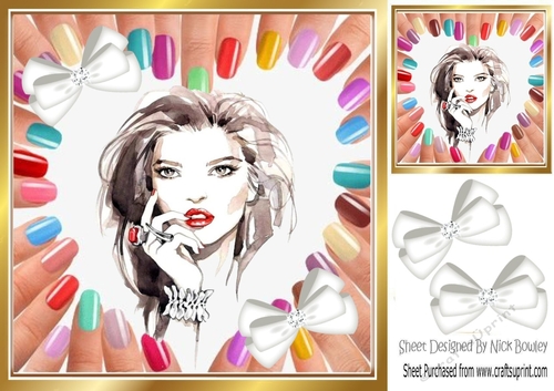 modern lady  and white diamante bows  8x8