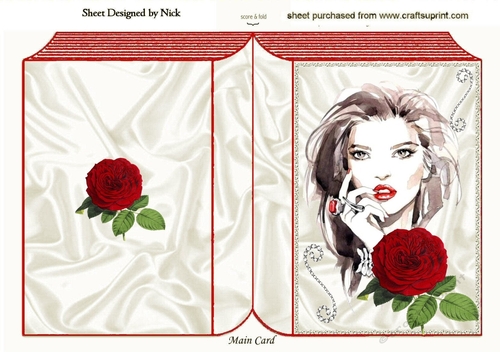 Lovely lady with red roses and diamonds folded book