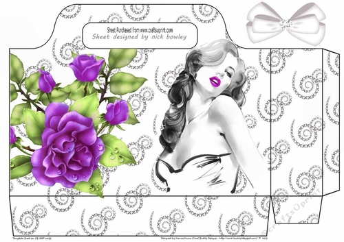 lady with diamante tote gift bag with, lilac roses