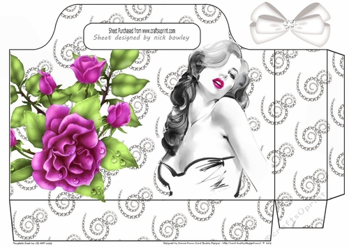 lady with diamante tote gift bag with, pink roses