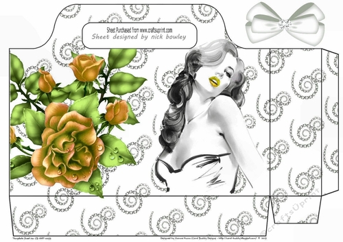 lady with diamante tote gift bag with, gold roses