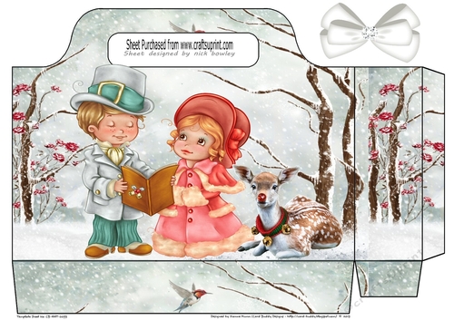 carol singers with a pretty deer tote gift bag