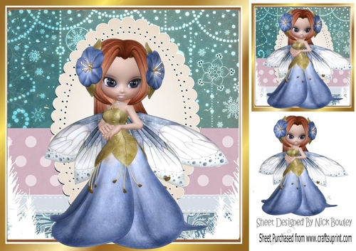 pretty faerie in ornate scalloped frame 8x8 (four)