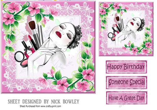 Pretty  lady on lace with makeup pink flowers 7x7