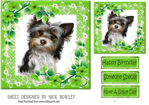 Green lace frame with flowers and a puppy7x7