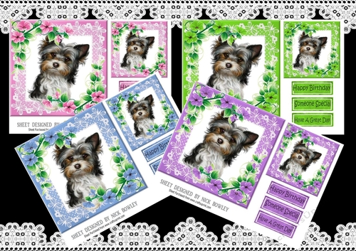  4 lovely coloured lace frames with flowers and a puppy7x7 mini kit