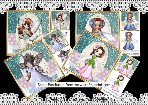  4 pretty faeries in 8x8 ornate scalloped frames card fronts mini kit