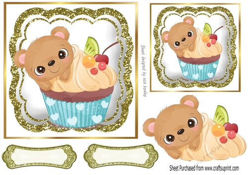 Teddy Bear cupcake with gold glitter topper