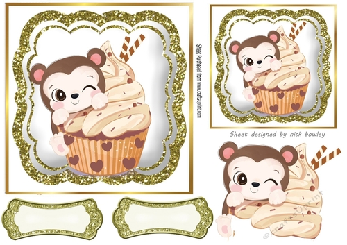 Cheeky bear cupcake with gold glitter topper