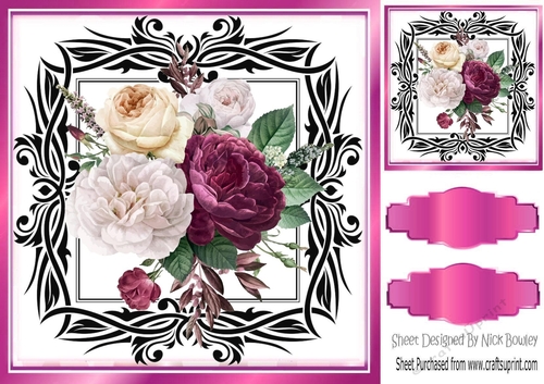 pretty shades of pink roses  in ornate 8x8 frame