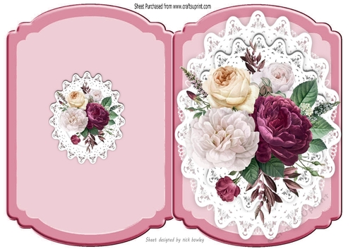 pretty shades of pink roses on lace bracket card