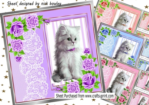  4 cute kitten with roses and lace 8x8 window mini kit