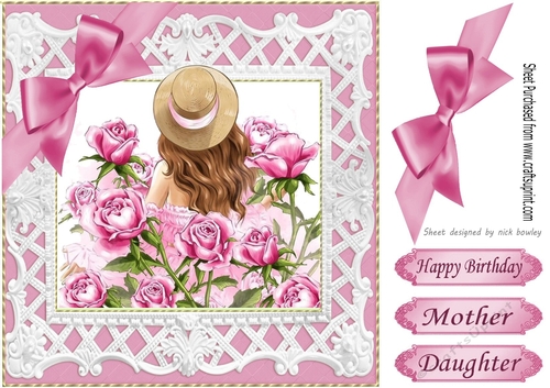 Pretty with pink roses and bow 8x8
