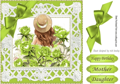 Pretty with lime roses and bow 8x8