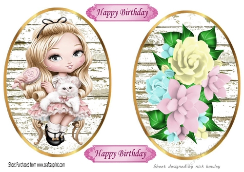 two pretty oval toppers of little girl and flowers