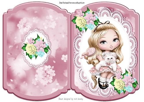 Pretty Girl With Kitten And Flowers Bracket Card