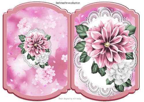 pretty pink and white flowers on lace bracket card
