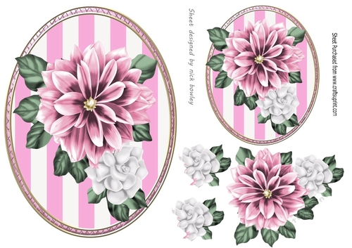 Pretty Pink white flowers on oval striped toppers 