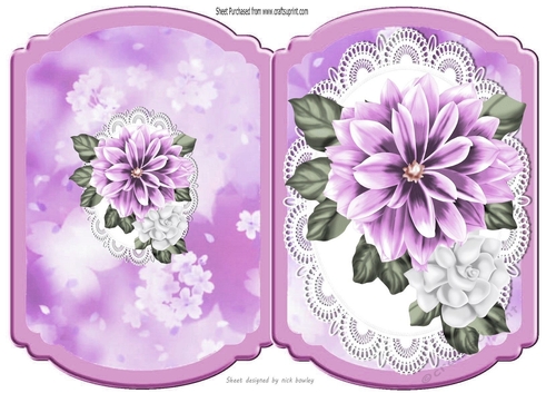 pretty lilac and white flowers on lace bracket card