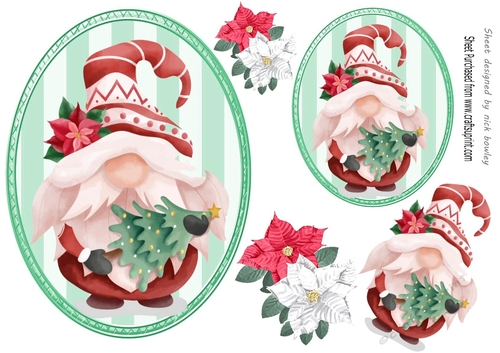Christmas Gnome with christmas tree on striped toppers (two)
