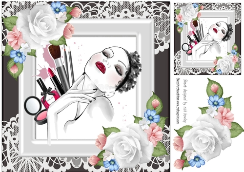 Pretty elegant lady with roses in ornate frame 8x8 (two)