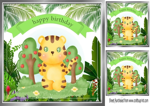 Cute tiger in a jungle frame card front 8x8 (one)