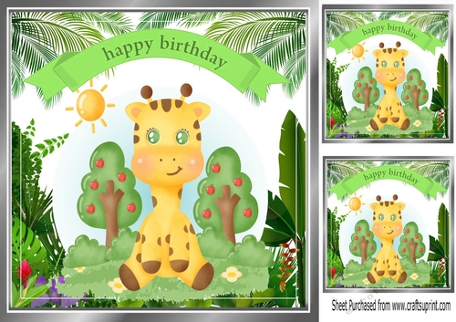 Cute Giraffe in a jungle frame card front 8x8 (two)