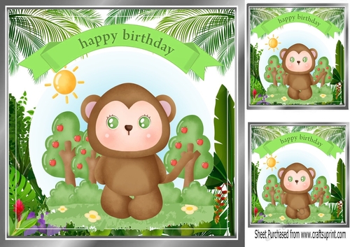 Cute Monkey in a jungle frame card front 8x8 (three)