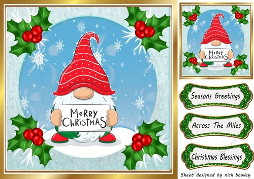 Lovely Jolly Santa with Holly 8x8