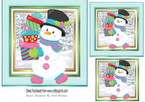 Lovely snowman with gifts 7x7 Card fronts/toppers