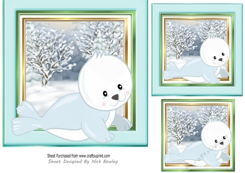 Lovely little seal in the snow 7x7 Card fronts/toppers