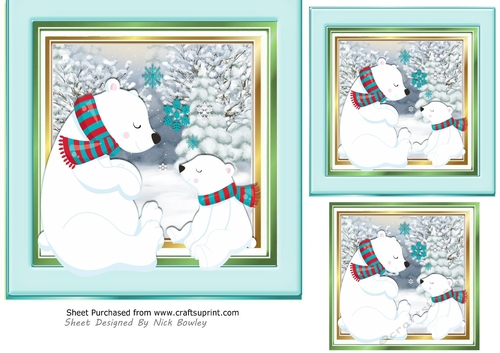 Lovely little polar bear and baby in the snow 7x7 Card fronts/toppers