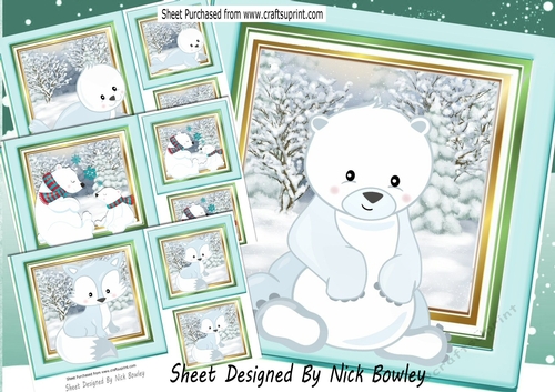  4 Lovely little snow animals 7x7 Card fronts/toppers mini kit