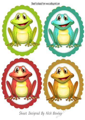 4 Coloured Happy Frogs in Scalloped Frame Toppers