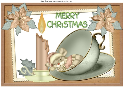 Cute little mouse sleeping with poinsettias and candle A4