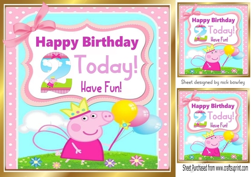 Cute girl peppa pig with pink bow (2nd ) Birthday 8x8
