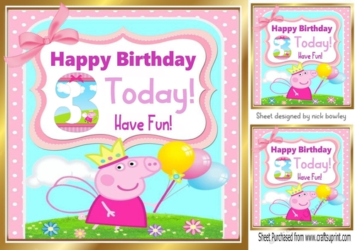 Cute girl peppa pig with pink bow (3rd ) Birthday 8x8