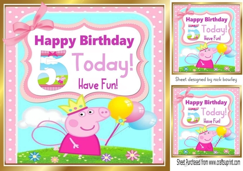 Cute girl peppa pig with pink bow (5th ) Birthday 8x8
