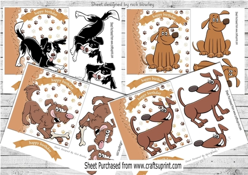  4 toony playful dogs card fronts 7x7 mini kit
