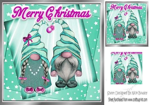 Lovely christmas gnomes with turq stars 8x8