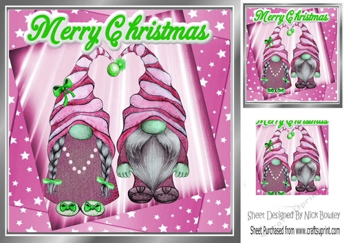 Lovely christmas gnomes with pink stars 8x8