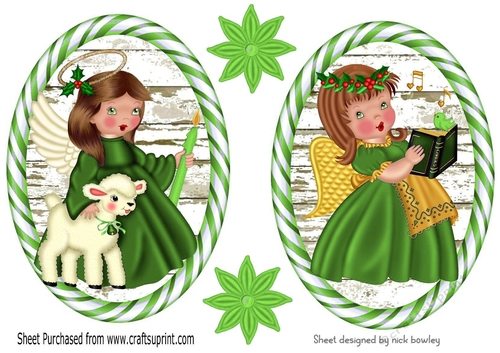 Two pretty Angels in green stripe toppers
