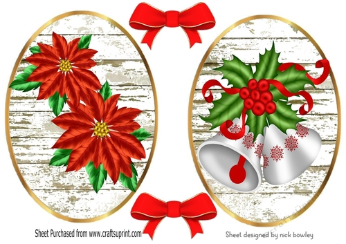 2 pretty red poinsettias/bells toppers with bows