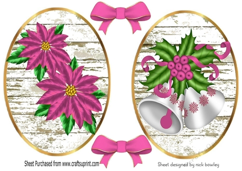 2 pretty pink poinsettias/bells toppers with bows