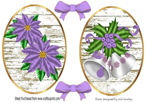 2 pretty lilac poinsettias/bells toppers with bows