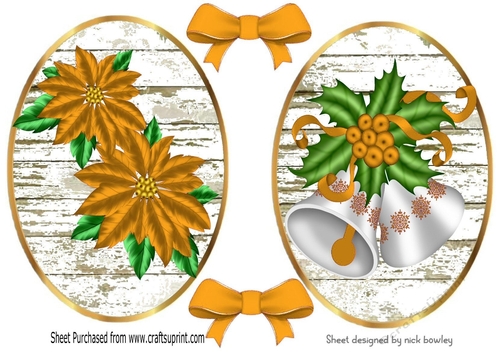 2 pretty gold poinsettias/bells toppers with bows