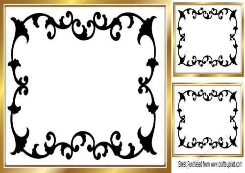 Lovely black/gold ornate scroll frame 8x8 card front/insert